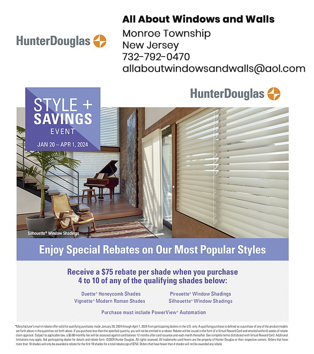 Hunter Douglas styles and saving event all about windows and wall Monroe, NJ 